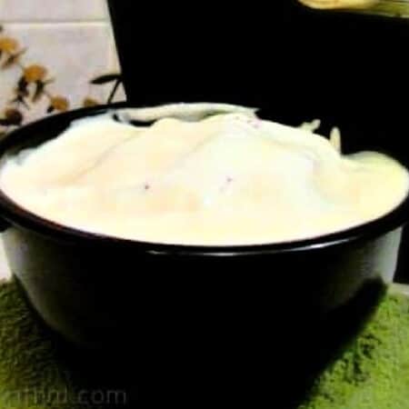 DIY lavender hair and scalp mask in a bowl. 