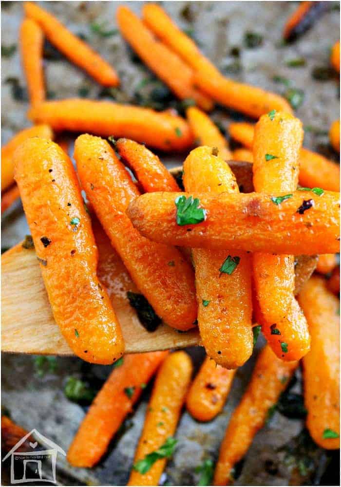 roasted carrots on sheet pan. 