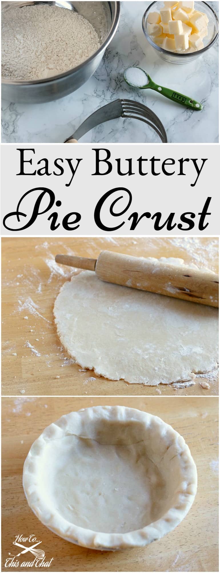 homemade Easy Pie Crust on floured surface. 