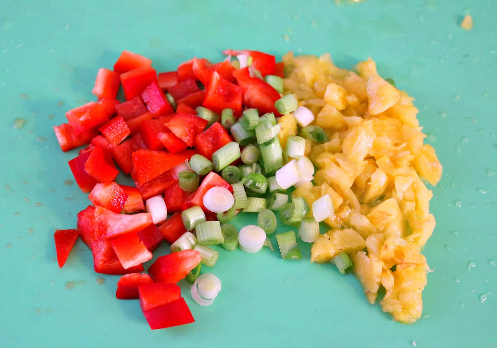 veggies and fruit cut up. 