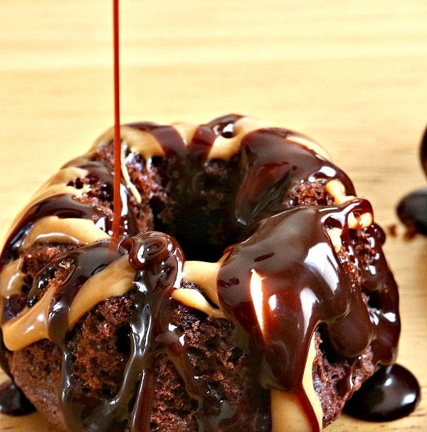 Chocolate Peanut Butter Explosion Bundt Cakes