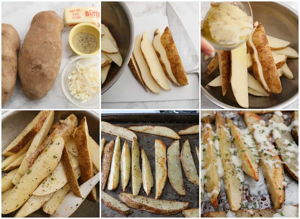 slices of potato on cookie sheet.