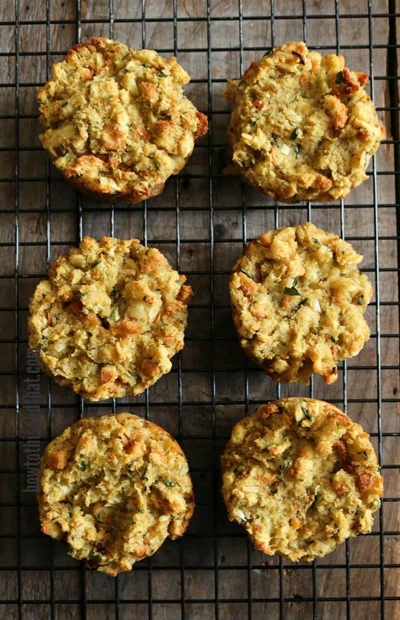 stuffing muffins on a wire rack. 