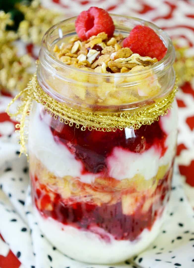 Cranberry Apple Oats Parfait- Simple, Light and Festive!