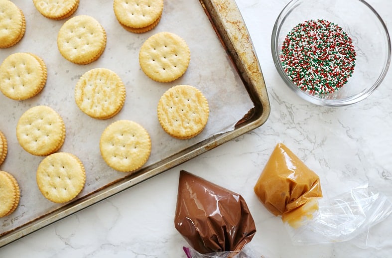 salted caramel piping bag and sprinkles. 