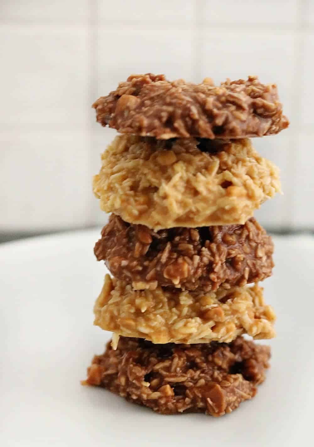 a stack of chocolate and peanut butter keto cookies.