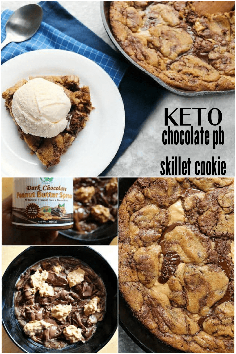 keto chocolate peanut butter cookie made in a skillet.