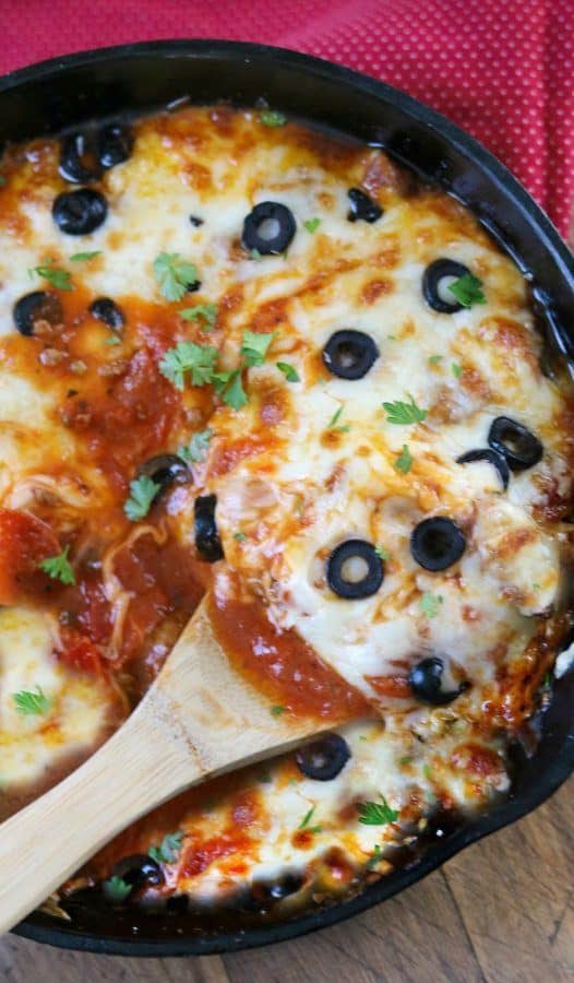 Keto Pizza Skillet SUPREME STYLE! Cheesy Deliciousness