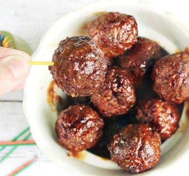 sweet and sour meatballs in a bowl. 