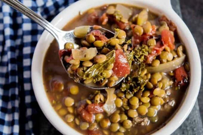 Slow Cooker Lentil Soup- Chicken Sausage & Kale