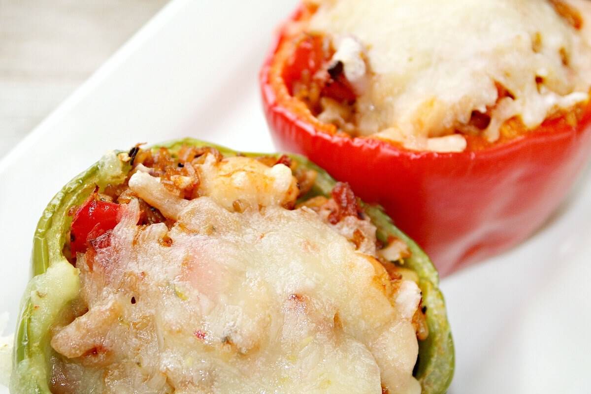 cauliflower rice in keto stuffed peppers.