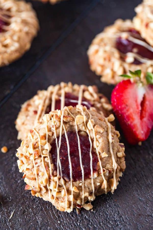Keto Peanut Butter & Jelly Thumbprint Cookies SF, GF & LC