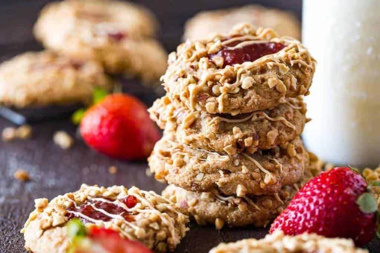 Keto Peanut Butter & Jelly Thumbprint Cookies SF, GF & LC