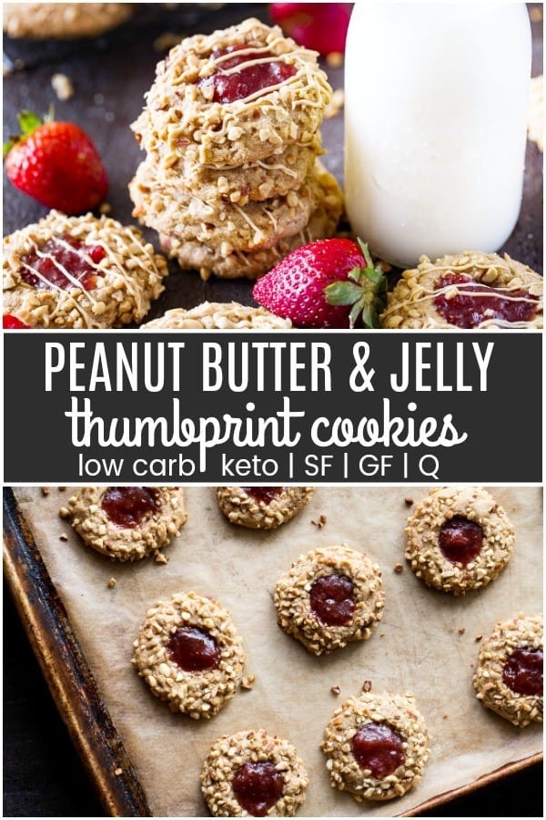 Keto Peanut Butter & Jelly Thumbprint Cookies SF, GF & LC