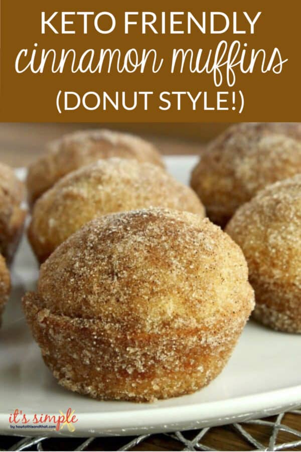 cinnamon sugar donut muffins on a plate as an easy keto breakfast recipes.