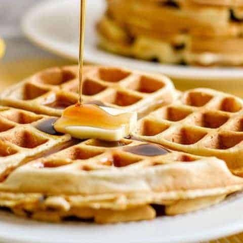 Easy Banana Belgian Waffle Recipe- Crispy, Buttery, Nom.