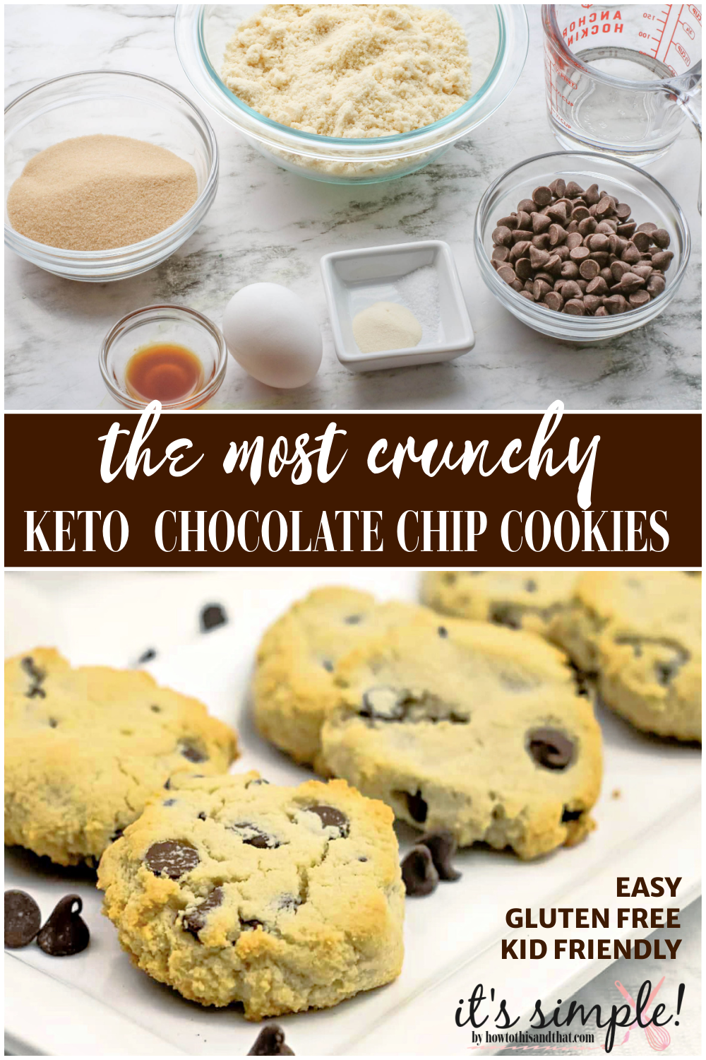 Crunchy Low Carb Chocolate Chip Cookies, Keto, GF, 1 CARB!