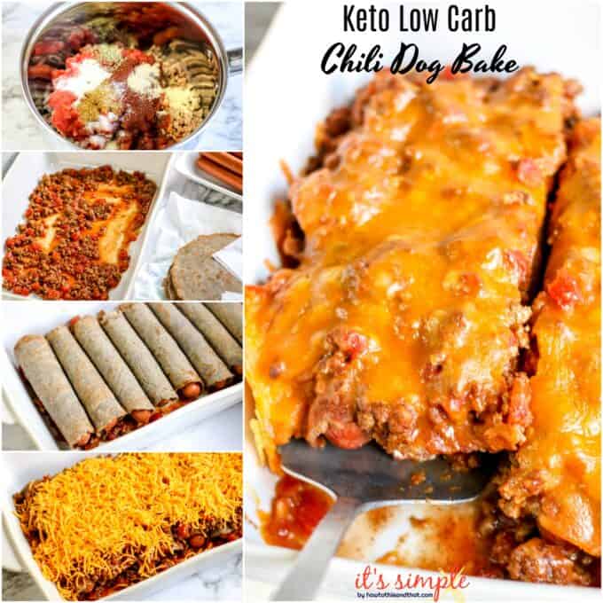keto chili dog casserole step by step instructions with tortillas.