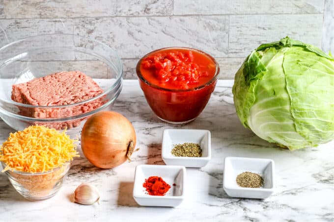 ingredients for cabbage roll casserole recipe.