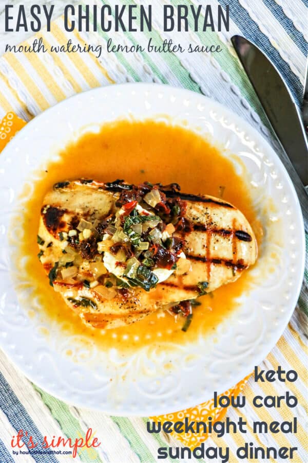 easy chicken bryan carrabba's copycat keto dinner on a plate with sauce. 