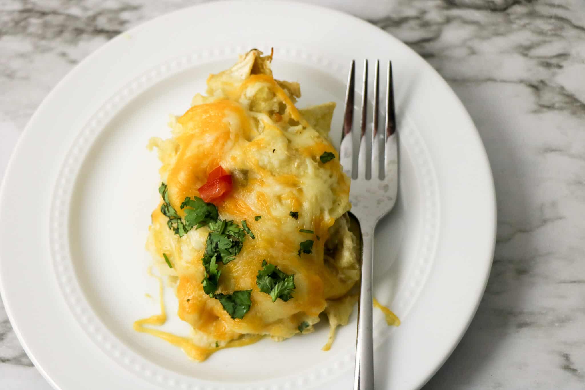 Easy Green Chili Chicken Enchilada Skillet, Creamy & Cheesy!