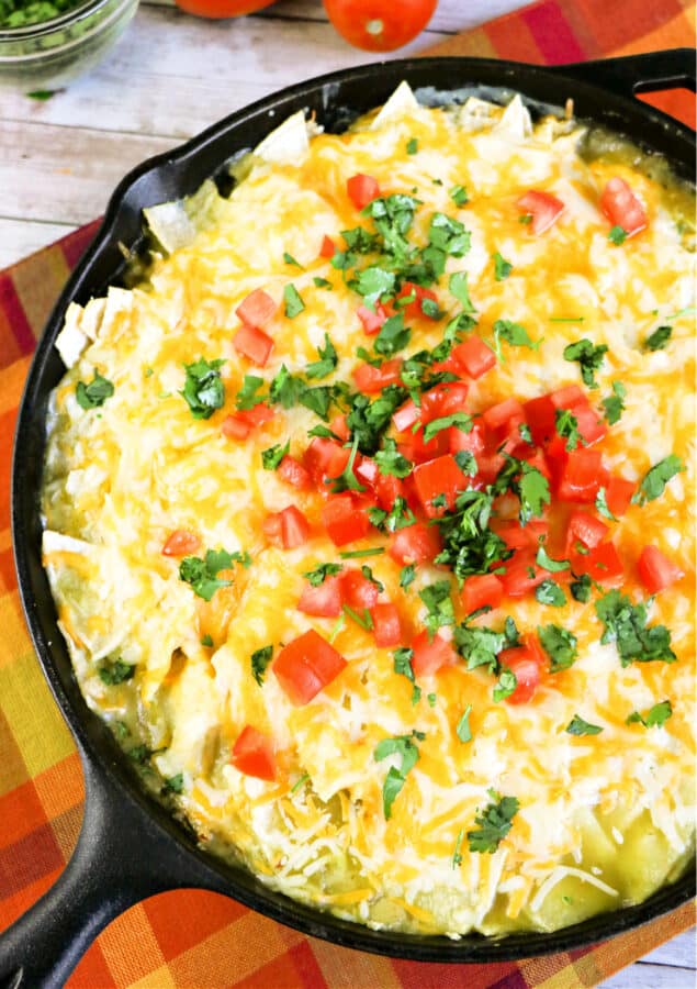 Easy Green Chili Chicken Enchilada Skillet, Creamy & Cheesy!