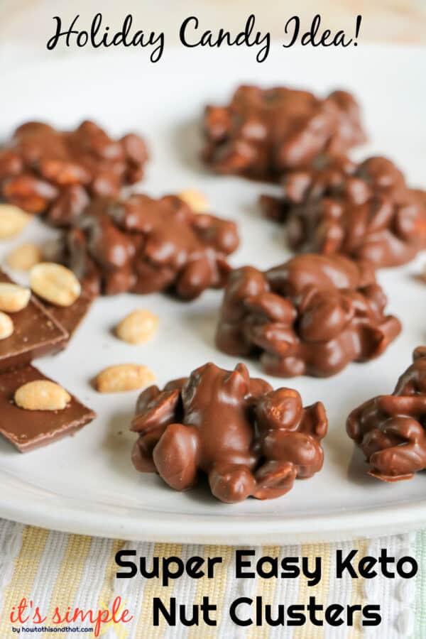 Keto Chocolate Nut Clusters on parchment paper with peanuts. 