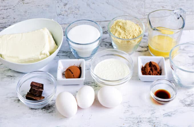 ingredients for instant pot pressure cooker cheesecake on table top.