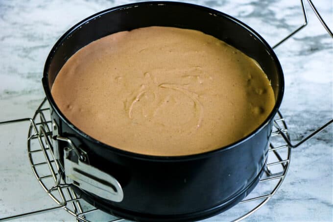 chocolate cheesecake in springform pan