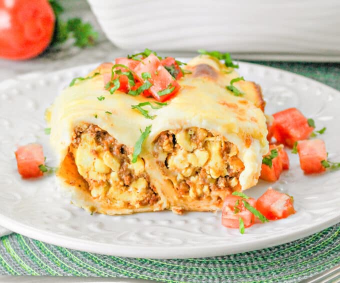 keto breakfast enchiladas cut in half. 