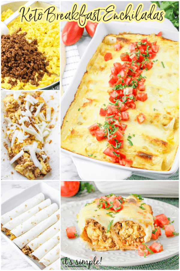 multiple photos of making breakfast enchiladas in a pinterest collage.