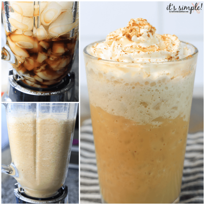 coffee in a blender with a glass of frappucino.