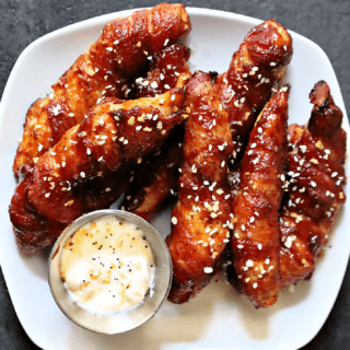 Sticky BBQ Bacon Wrapped Chicken Tenders
