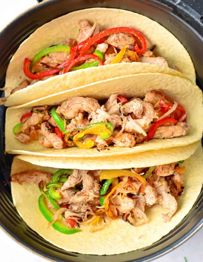 air fryer chicken fajitas about to be cooked. 
