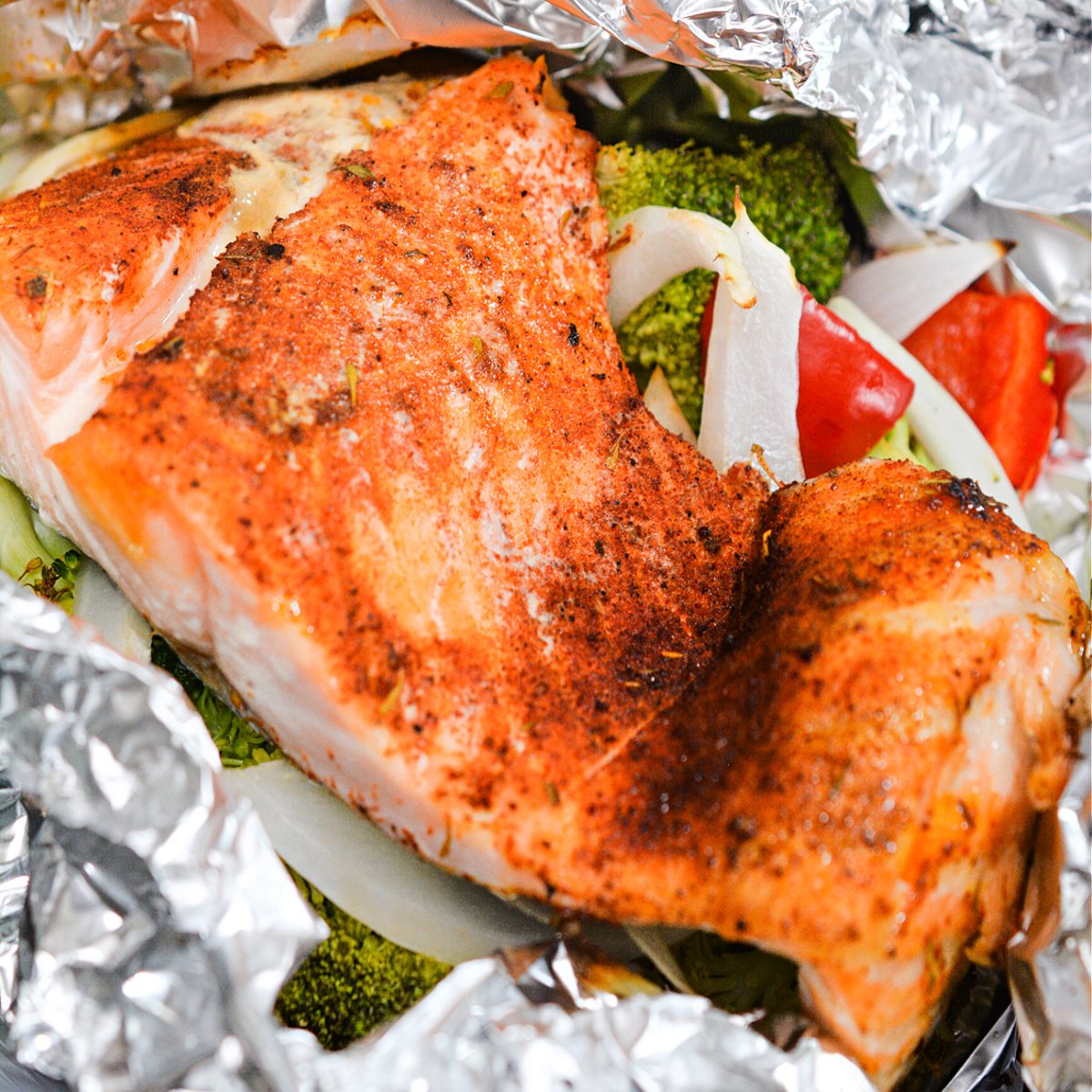 salmon cooked on foil.