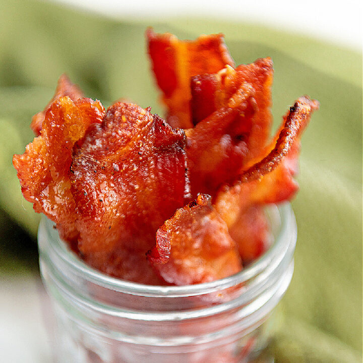 best candied keto bacon in a jar on display.